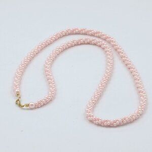 Vintage Faux Pearl Necklace Light Pink 28" Twisted Cluster Strand Goldtone Clasp